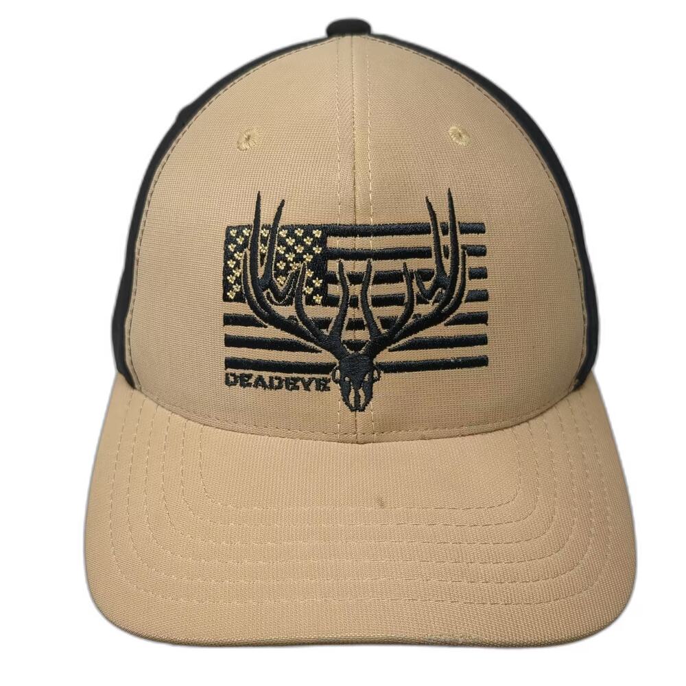 Deadeye Outfitters Snapback Hat Beige Black OS Deer Skull Flag Embroidered